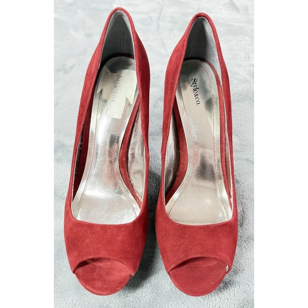 Style&co.‎ Shoes Womens Size 7.5 Red Leather Celine Peep Toe Pump Heels